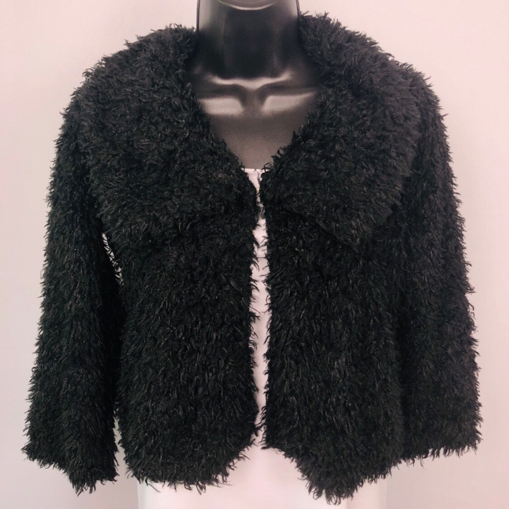 Fluffy black faux fur short jacket